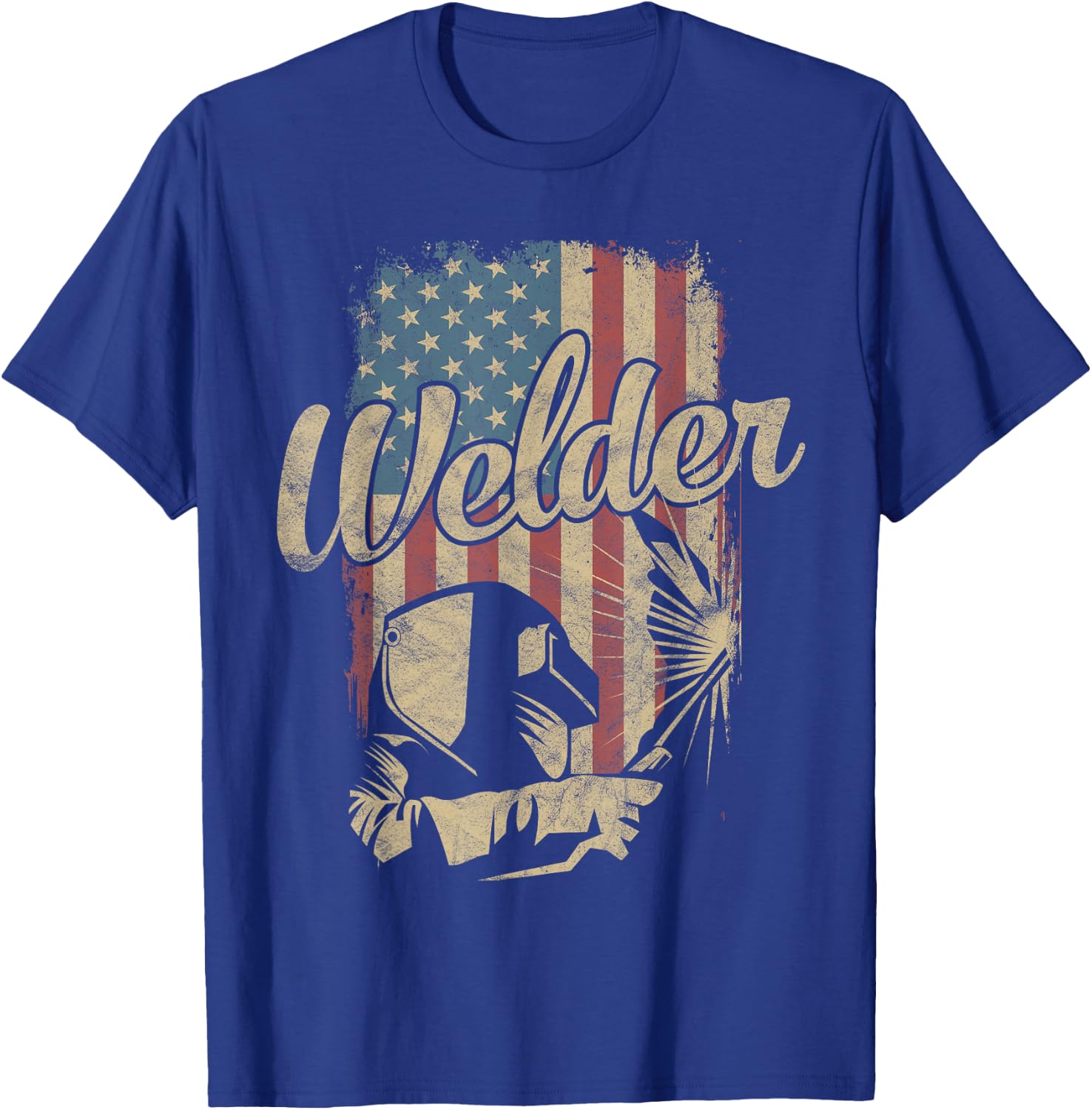 Welder American Flag Welding Gift Usa Patriotic Retro Helmet T-Shirt - T-Shirt | Royal