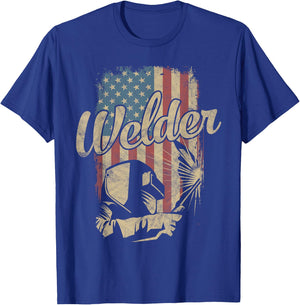 Welder American Flag Welding Gift Usa Patriotic Retro Helmet T-Shirt - T-Shirt | Royal