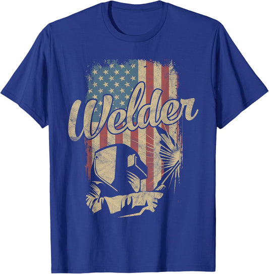 Welder American Flag Welding Gift Usa Patriotic Retro Helmet T-Shirt - T-Shirt | Royal