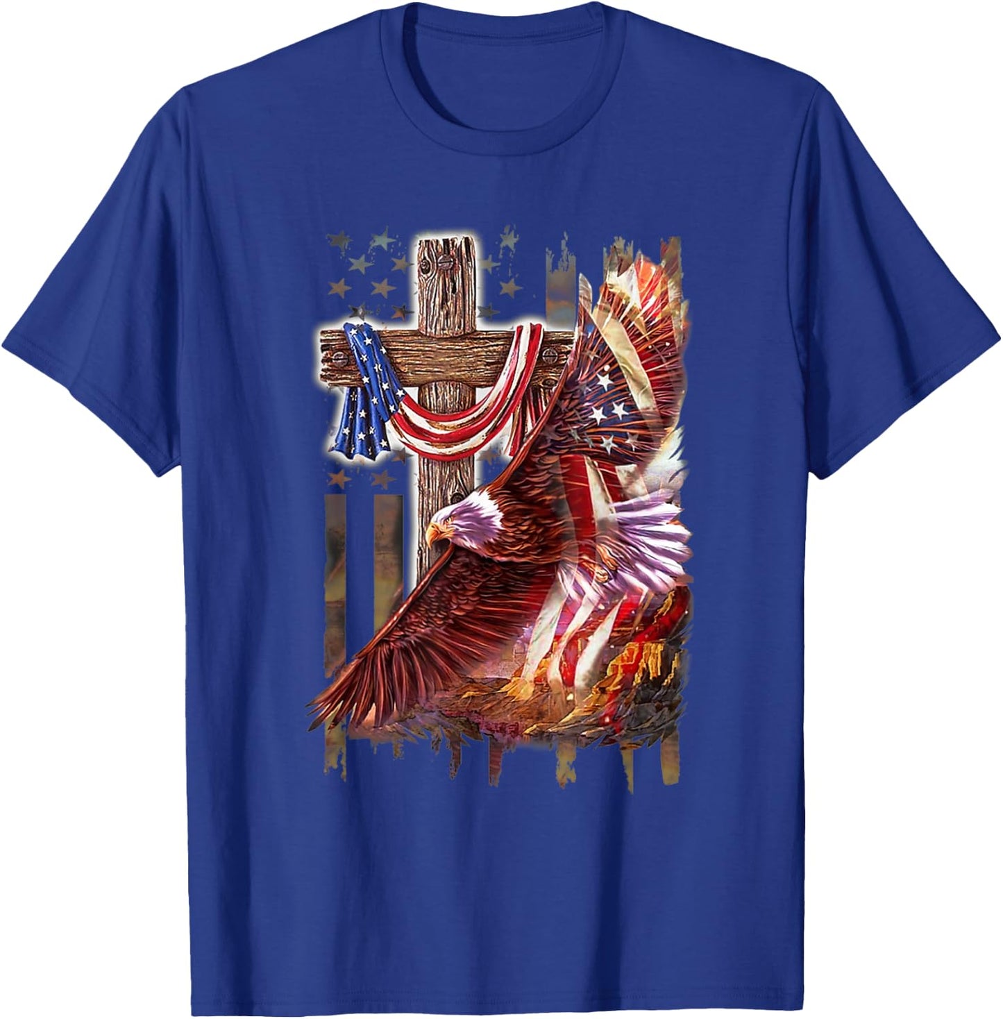 Cross Christian Jesus Eagle Flag American T-Shirt - T-Shirt | Royal