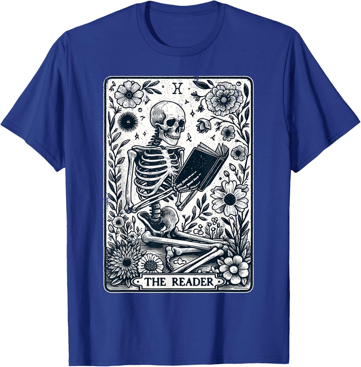 The Reader Tarot Card Funny Book Lover Skeleton Reading Book T-Shirt - T-Shirt | Royal