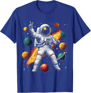 Astronaut Peace Sign Outer Space Cosmic Galaxy Adventure Boy T-Shirt - T-Shirt | Royal