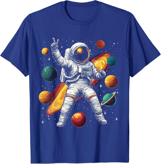 Astronaut Peace Sign Outer Space Cosmic Galaxy Adventure Boy T-Shirt - T-Shirt | Royal