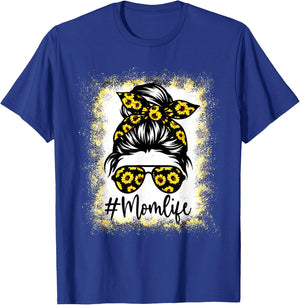 MomLife Messy Hair Bun Sunflower Mother's Day Funny T-Shirt - T-Shirt | Royal