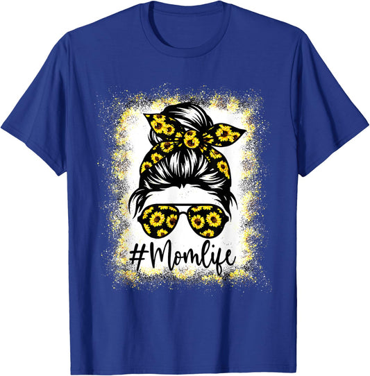 MomLife Messy Hair Bun Sunflower Mother's Day Funny T-Shirt - T-Shirt | Royal