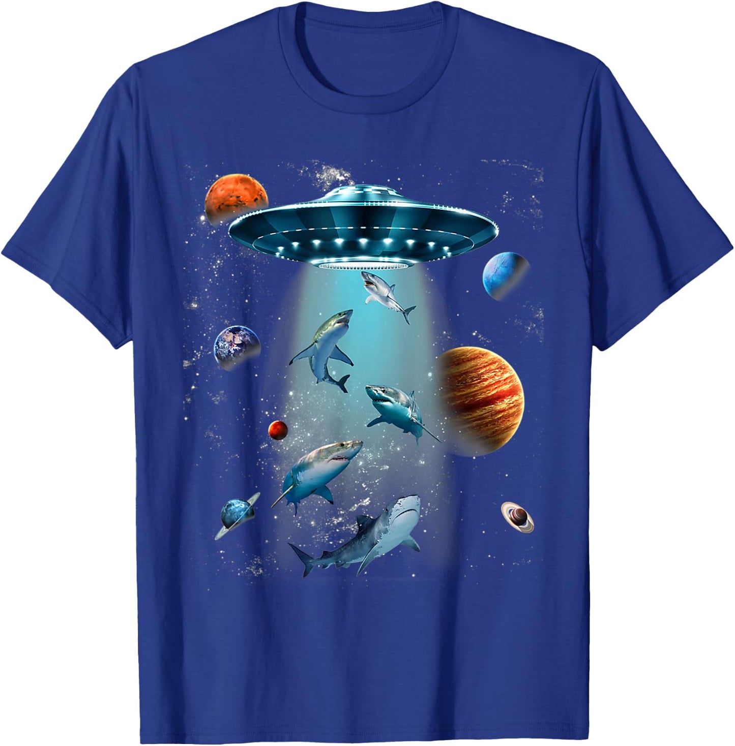 Galaxy Fish Shark Space UFO Alien Stars Sea Ocean Sharks T-Shirt - T-Shirt | Royal