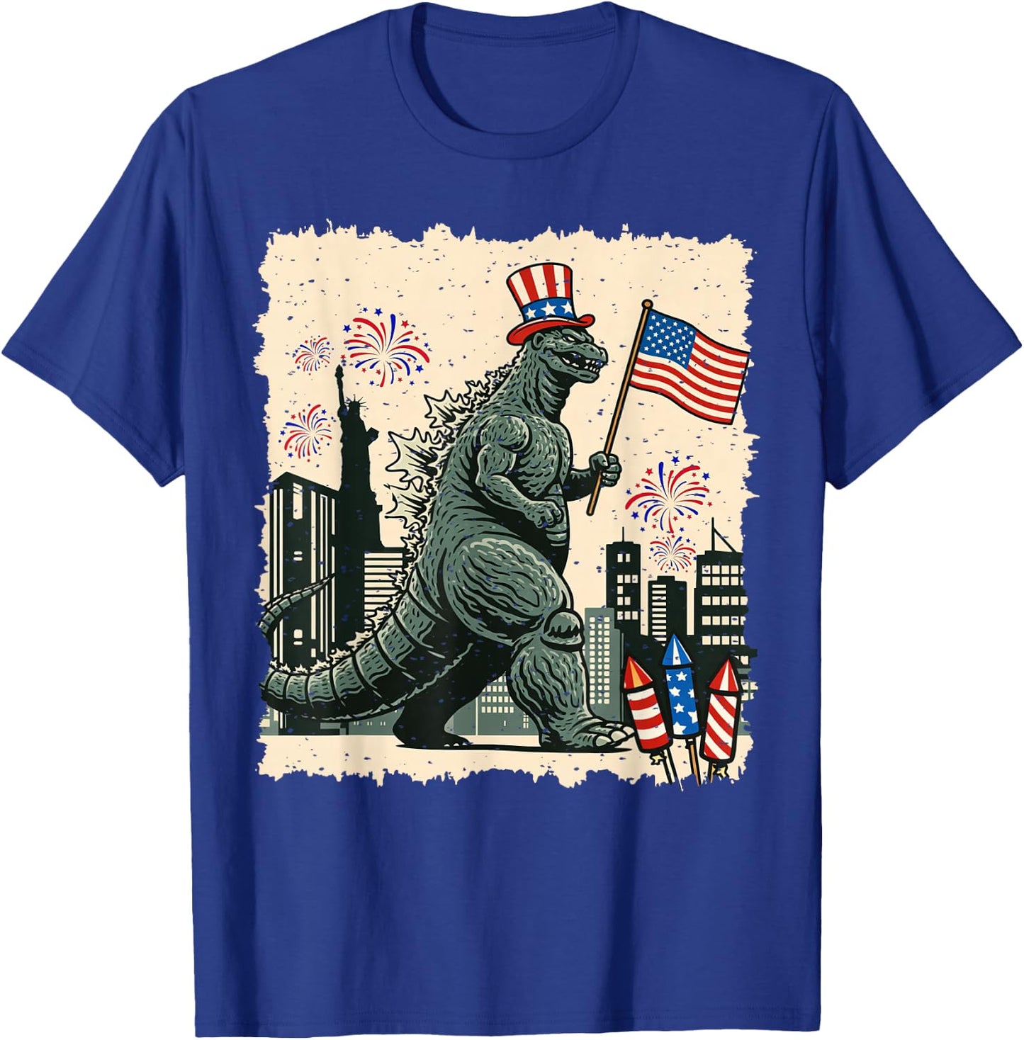 Kaiju Monster Japanese Art USA Flag Patriotic 4th of July T-Shirt - T-Shirt | Royal