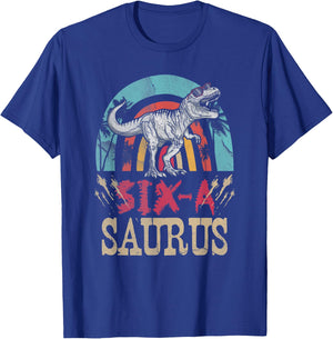 Kids 6 Year Old Dinosaur Birthday 6th T Rex Dino Six Saurus T-Shirt - T-Shirt | Royal