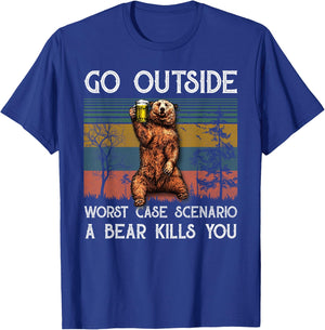 Go Outside Worst Case Scenario A Bear Kills You Vintage T-Shirt - T-Shirt | Royal