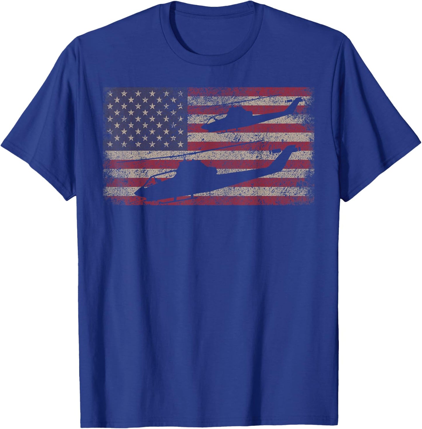 AH1 Cobra Helicopter Military USA American Flag T-Shirt - T-Shirt | Royal