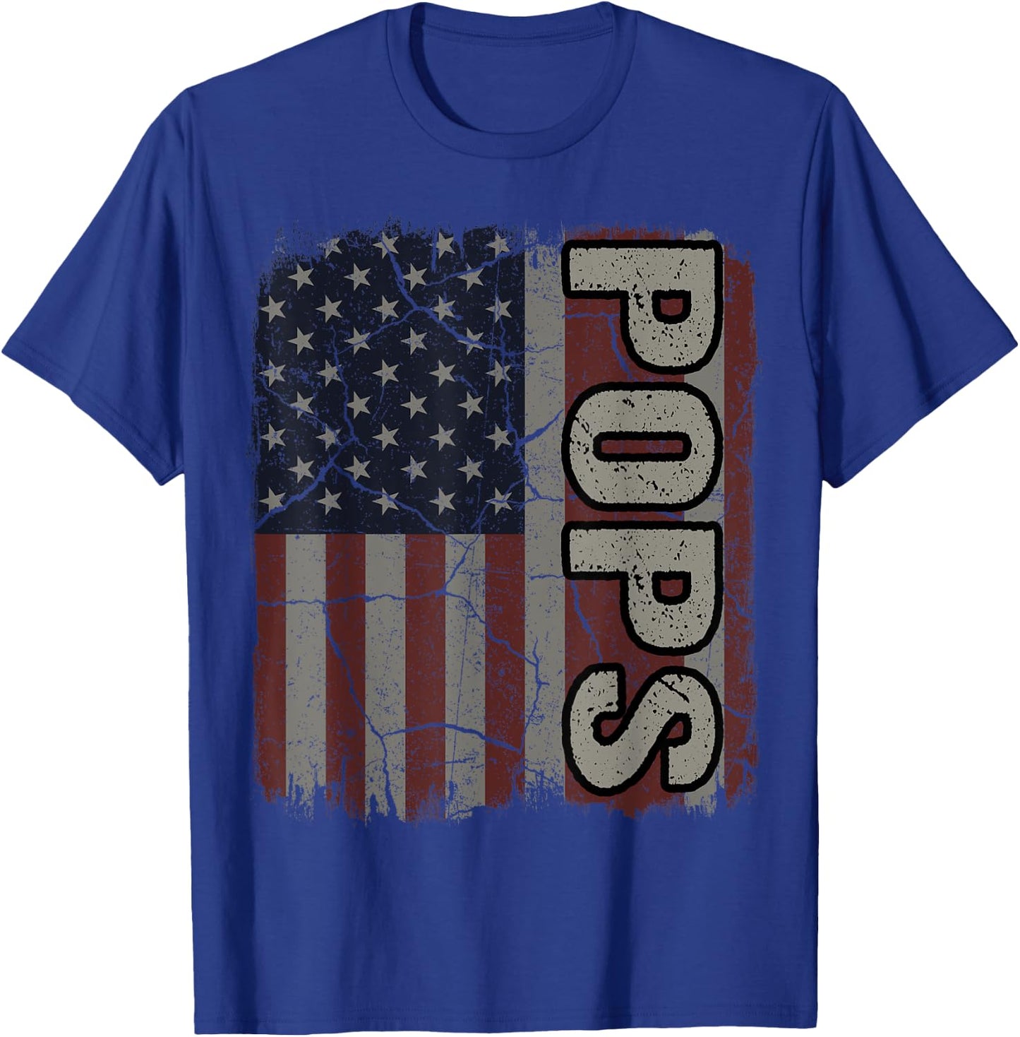 Pops American Flag Vintage Father's Day 4th of July Gift T-Shirt - T-Shirt | Royal