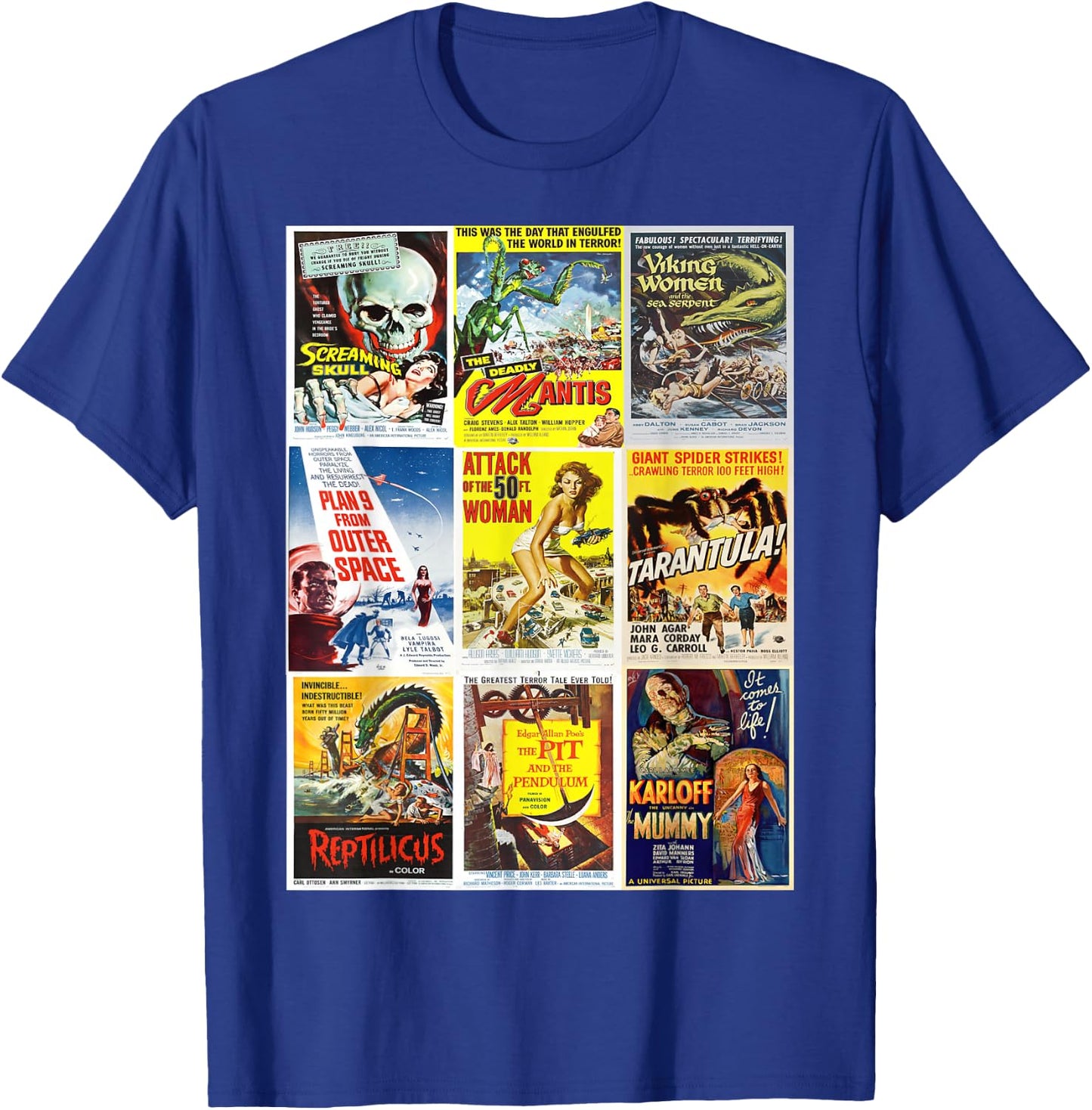 B Movie Poster Collection, Classic Sci-Fi Horror Monsters T-Shirt - T-Shirt | Royal