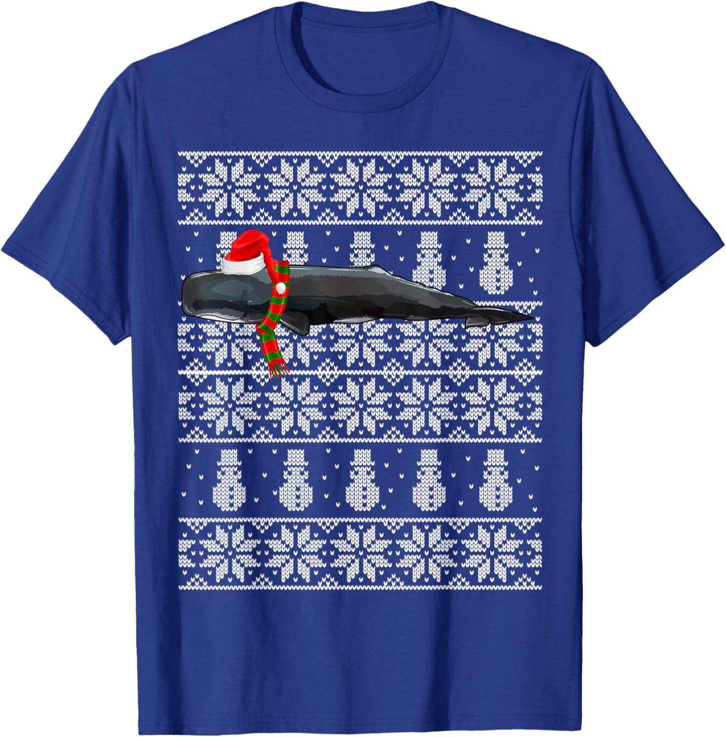 Xmas Santa Hat Sperm Whale Ugly Christmas T-Shirt - T-Shirt | Royal