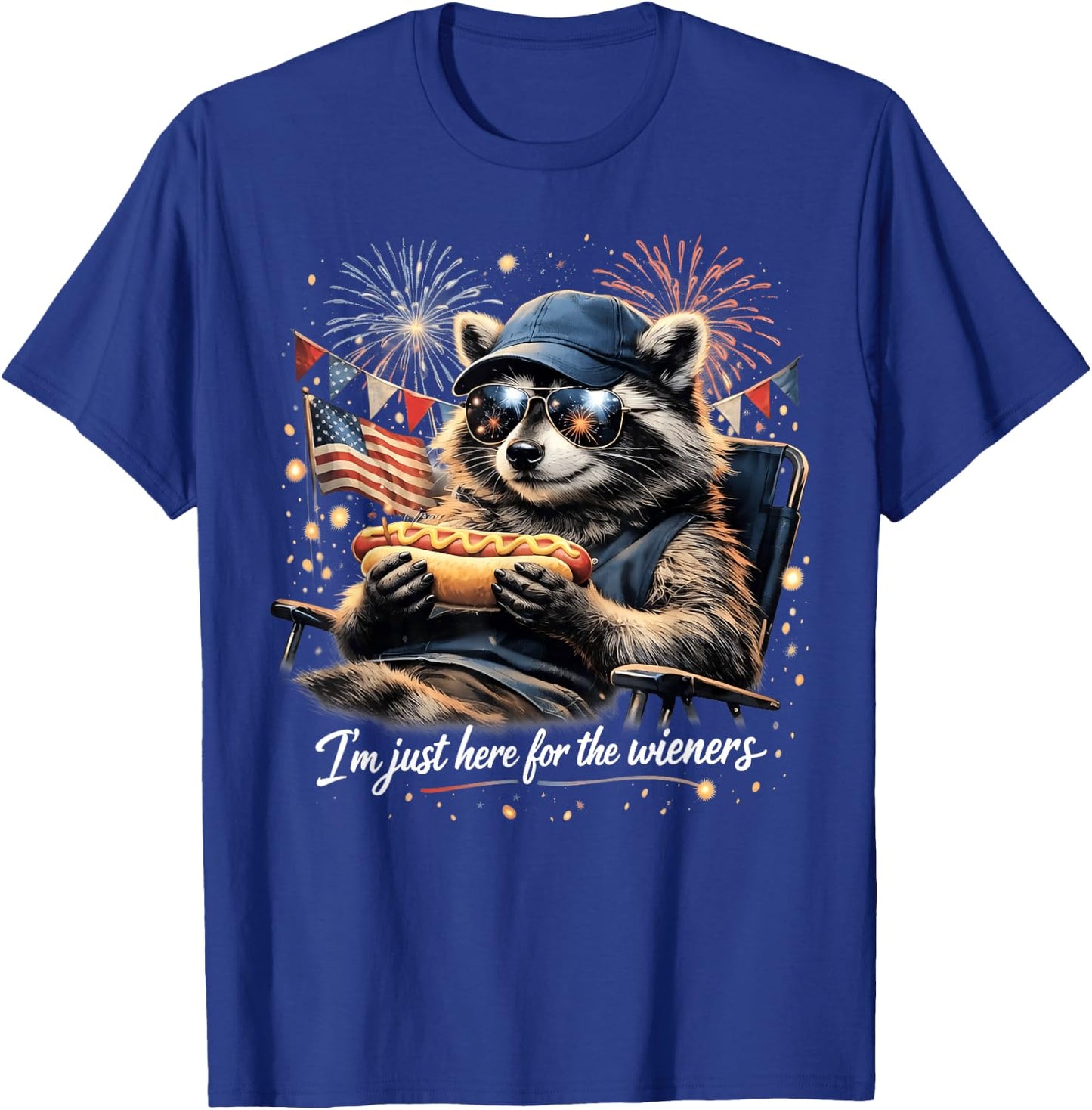 I'm Just Here for the Wieners 4th of July Raccoon Hot Dog T-Shirt - T-Shirt | Royal