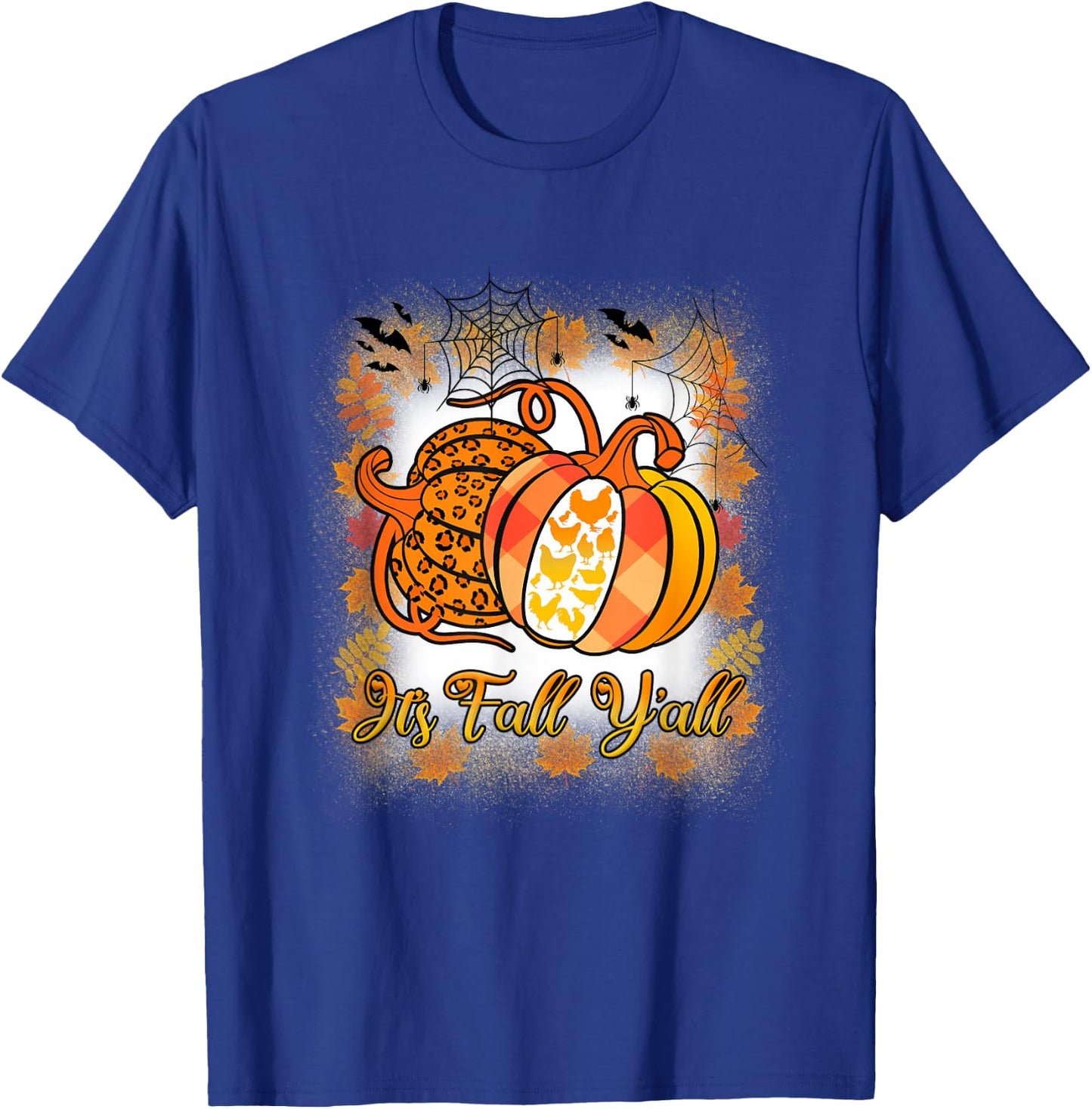 It’s Fall Y’all Pumpkin Leopard Print Chicken Halloween T-Shirt - T-Shirt | Royal