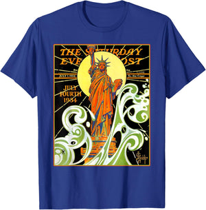 Lady Liberty Statue Of Liberty Waves NYC New York Vintage T-Shirt - T-Shirt | Royal