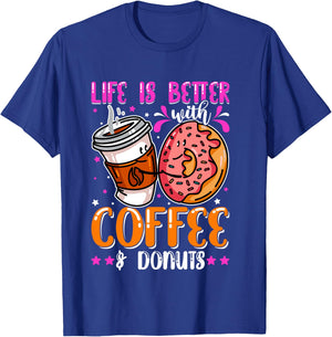 Funny Coffee And Donuts Lover Day Boys Girls Son Daughter T-Shirt - T-Shirt | Royal