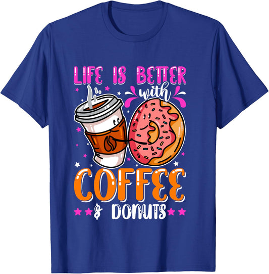 Funny Coffee And Donuts Lover Day Boys Girls Son Daughter T-Shirt - T-Shirt | Royal