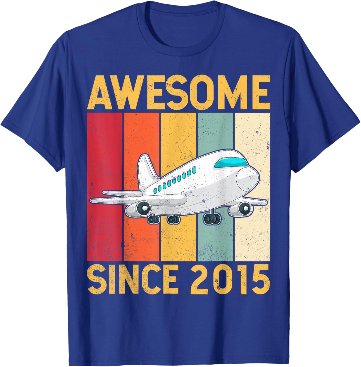 Awesome Since 2015 Airplane Pilot 10 Years Old 10th Birthday T-Shirt - T-Shirt | Royal