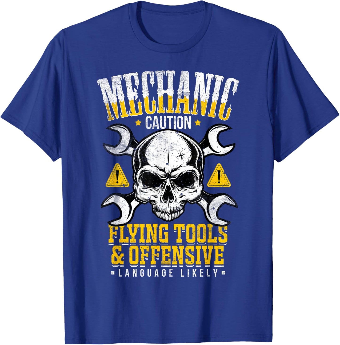 Mechanic Caution Flying Tools Car Mechanics Auto Mechanics T-Shirt - T-Shirt | Royal