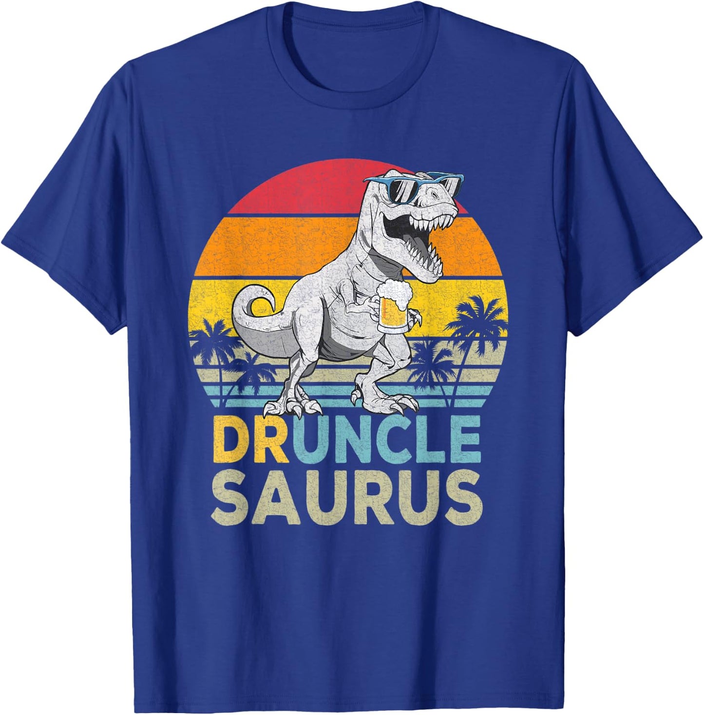 Drunclesaurus T Rex Dinosaur Funny Drunk Uncle Saurus Retro T-Shirt - T-Shirt | Royal
