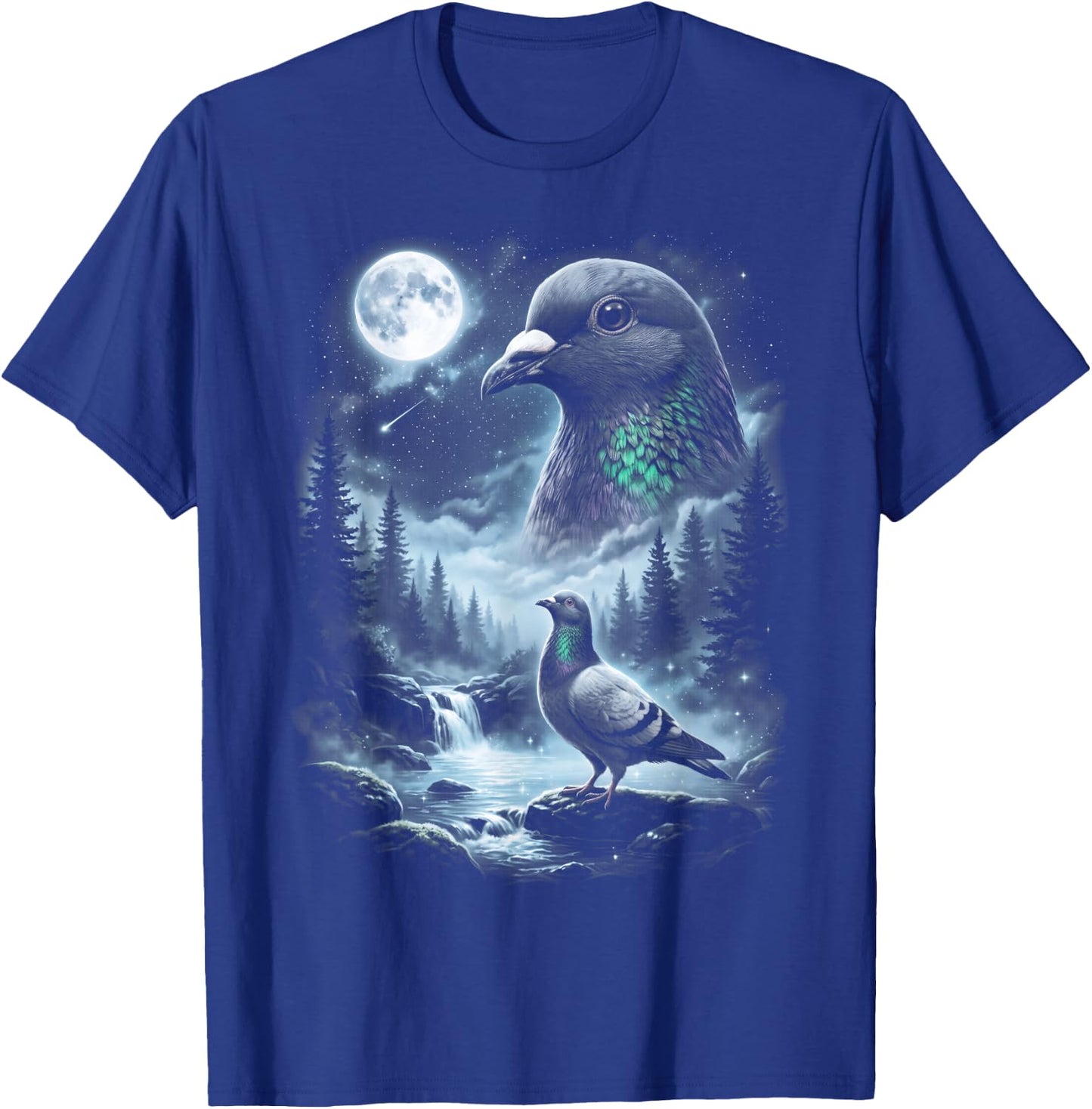 Pigeon Howling at Moon 90's Retro Birdwatcher T-Shirt - T-Shirt | Royal