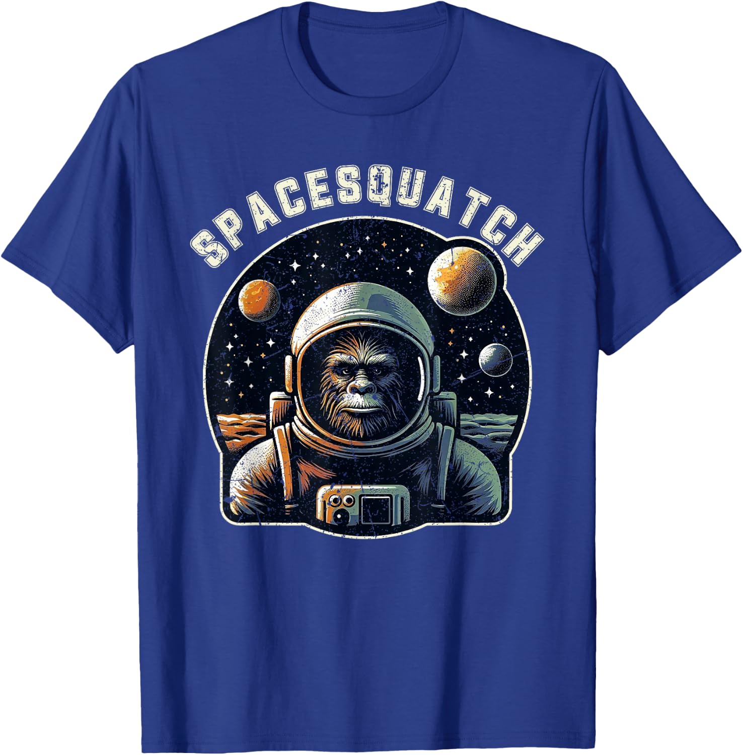 Spacesquatch Retro Bigfoot Astronaut in Space Cosmic T-Shirt - T-Shirt | Royal