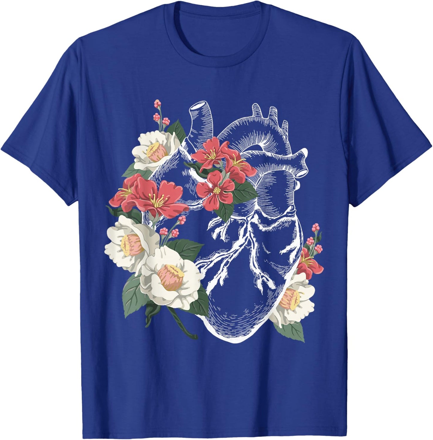 Anatomical Heart Shirt Floral Organ Cardiology Cardiac Nurse T-Shirt - T-Shirt | Royal