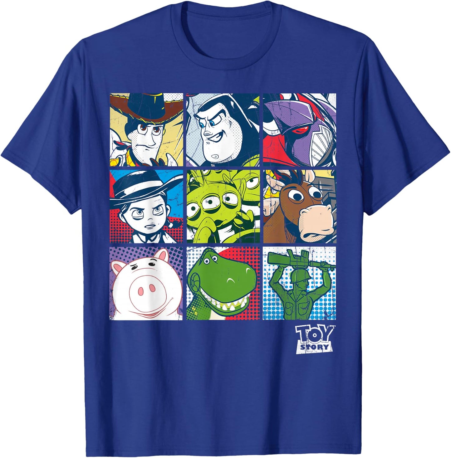 Disney Pixar Toy Story Vintage Faded Retro Character Box Up T-Shirt - T-Shirt | Royal