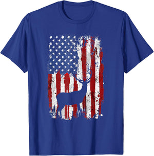American Flag Deer Hunters Deer on American Flag T-Shirt - T-Shirt | Royal