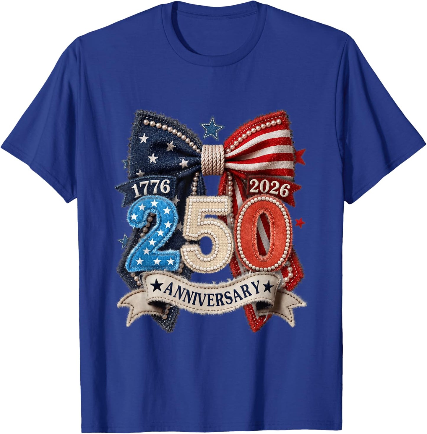 American Flag Bow 250th Anniversary Patriotic Women Pride T-Shirt - T-Shirt | Royal