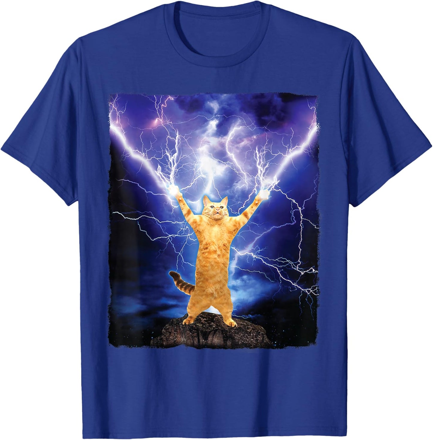 Cat Merch Funny Cat Lightning Thunderbolt On Mountain T-Shirt - T-Shirt | Royal