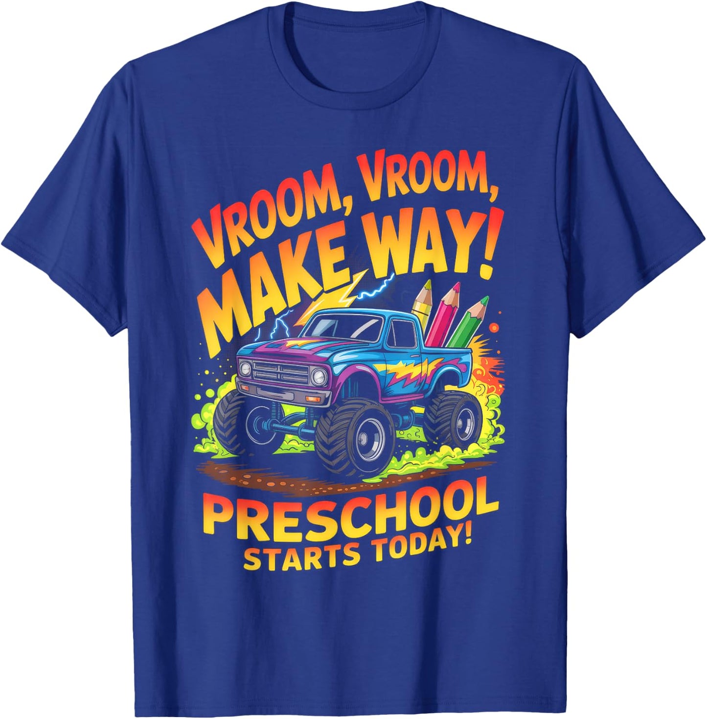 Back to School Preschool Pre-K Monster Truck First Day Boys T-Shirt - T-Shirt | Royal