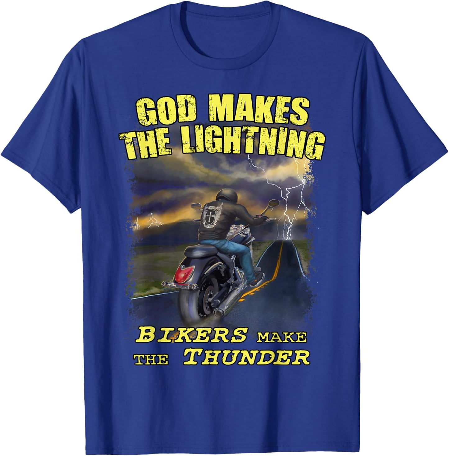 God Lightning Christian Biker Shirt Motorcycle Jesus Design T-Shirt - T-Shirt | Royal