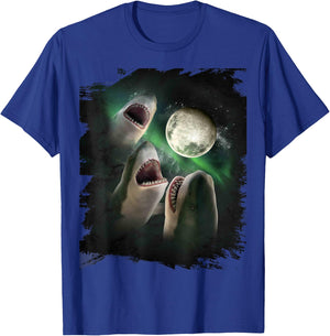 3 Shark Moon, Wolf Shark, Wolves Howl T-Shirt - T-Shirt | Royal