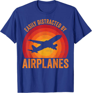 Easily Distracted By Airplanes Lover Aviation Pilot Airplane T-Shirt - T-Shirt | Royal