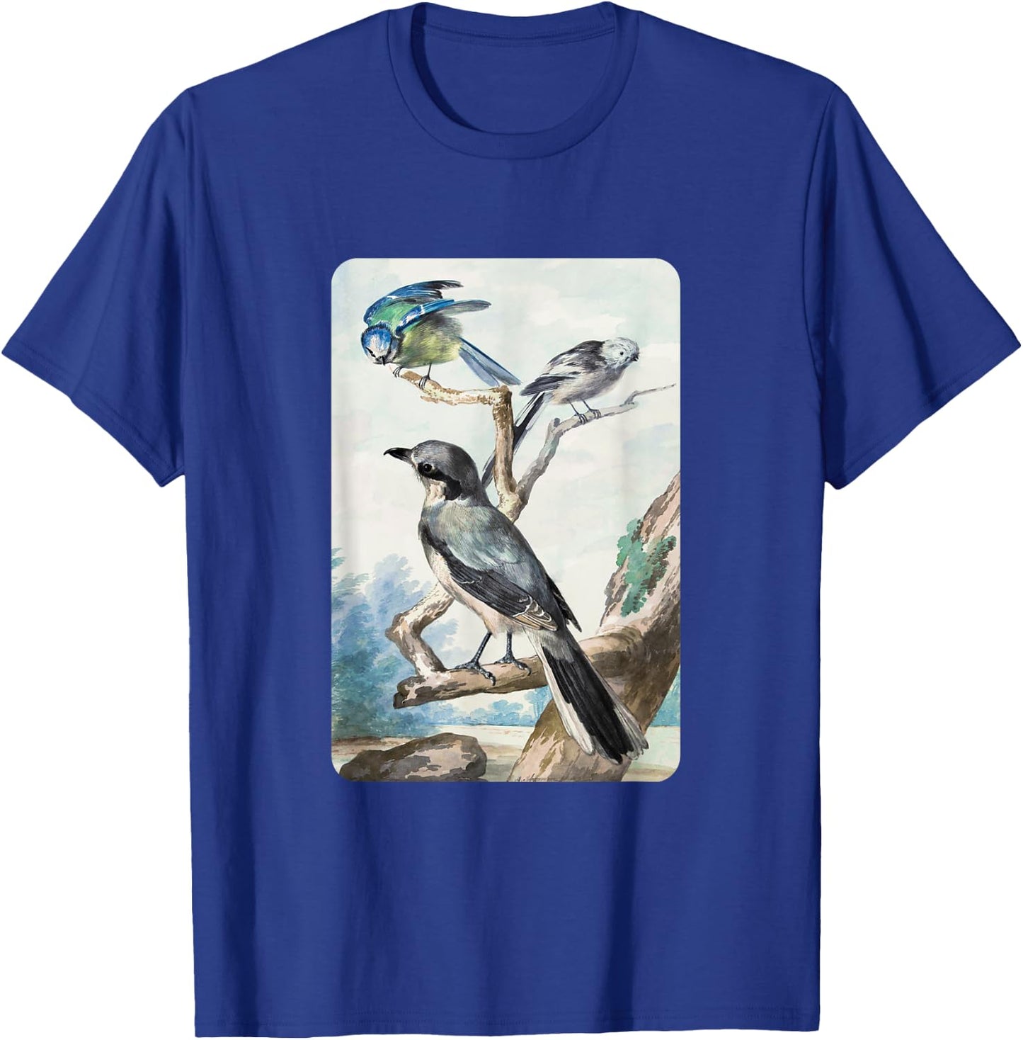 Long-tailed Tit Blue Tit and Great Shrike By Aert Schouman T-Shirt - T-Shirt | Royal