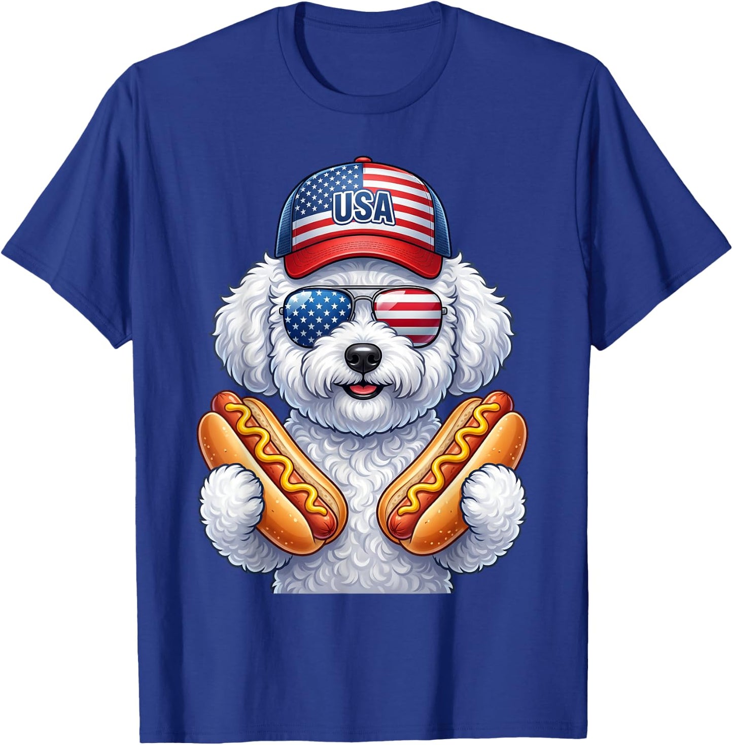 4th of July Hotdog Bichon Frise Funny Patriotic USA Flag T-Shirt - T-Shirt | Royal