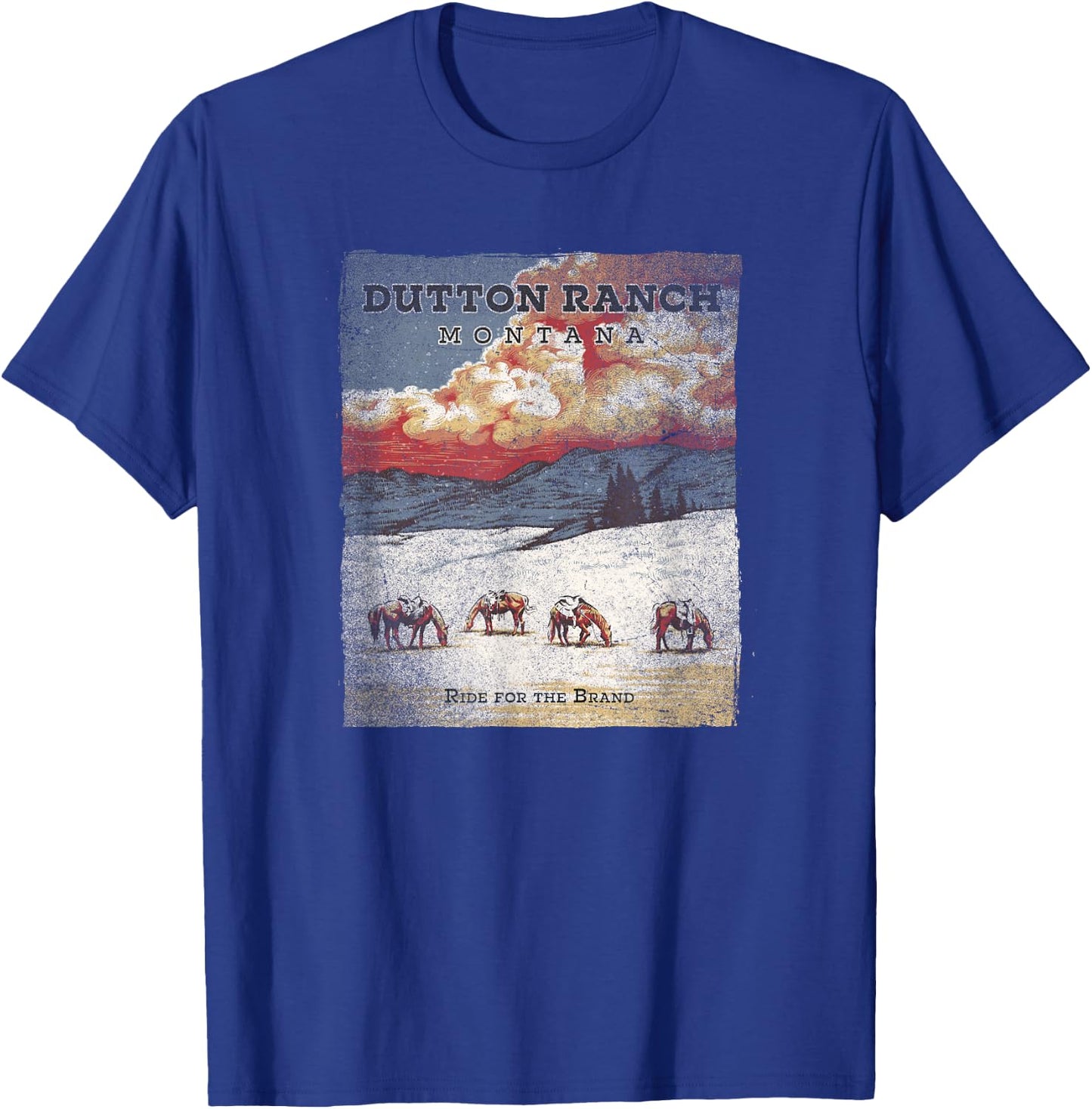 Yellowstone Dutton Ranch Distressed Poster T-Shirt - T-Shirt | Royal