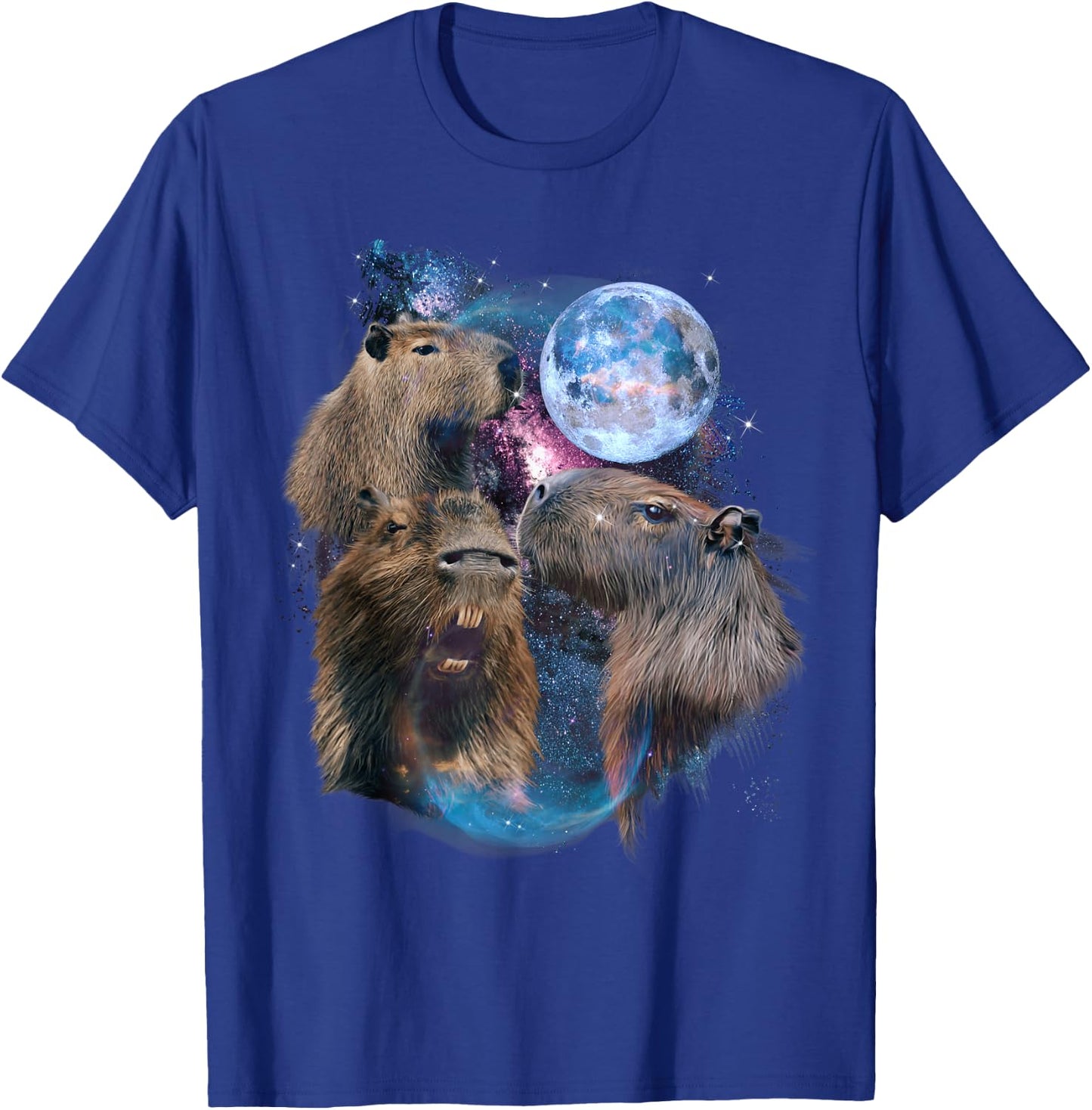 3 Moon Capybara Funny Capibara Rodent Animal Lover Humor Short Sleeve T-Shirt - T-Shirt | Royal