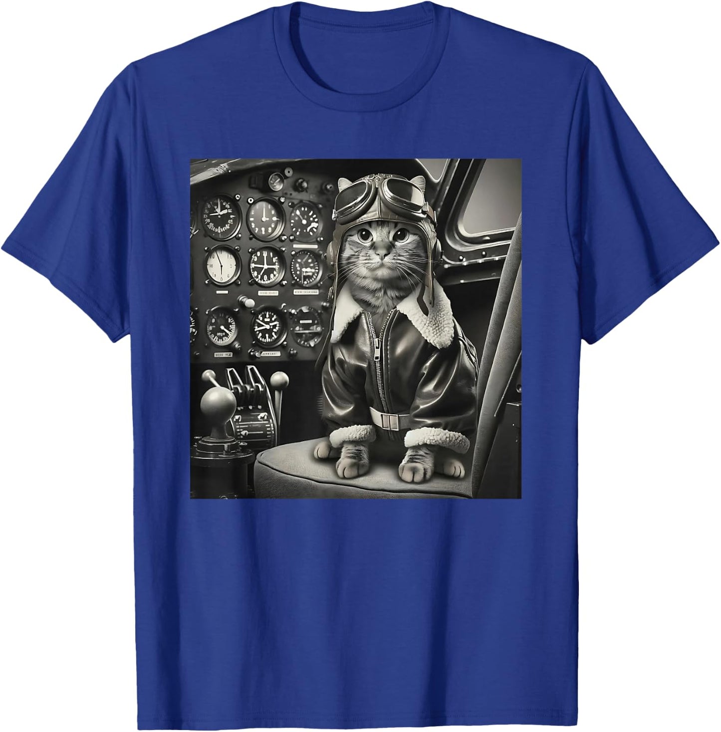 Vintage Cat Pilot - Cat pilots a cool fighter plane. T-Shirt - T-Shirt | Royal