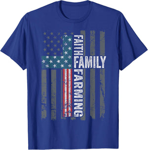 Faith Family Farming Freedom - Christian Farmer Cross Flag T-Shirt - T-Shirt | Royal