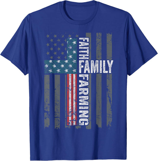 Faith Family Farming Freedom - Christian Farmer Cross Flag T-Shirt - T-Shirt | Royal