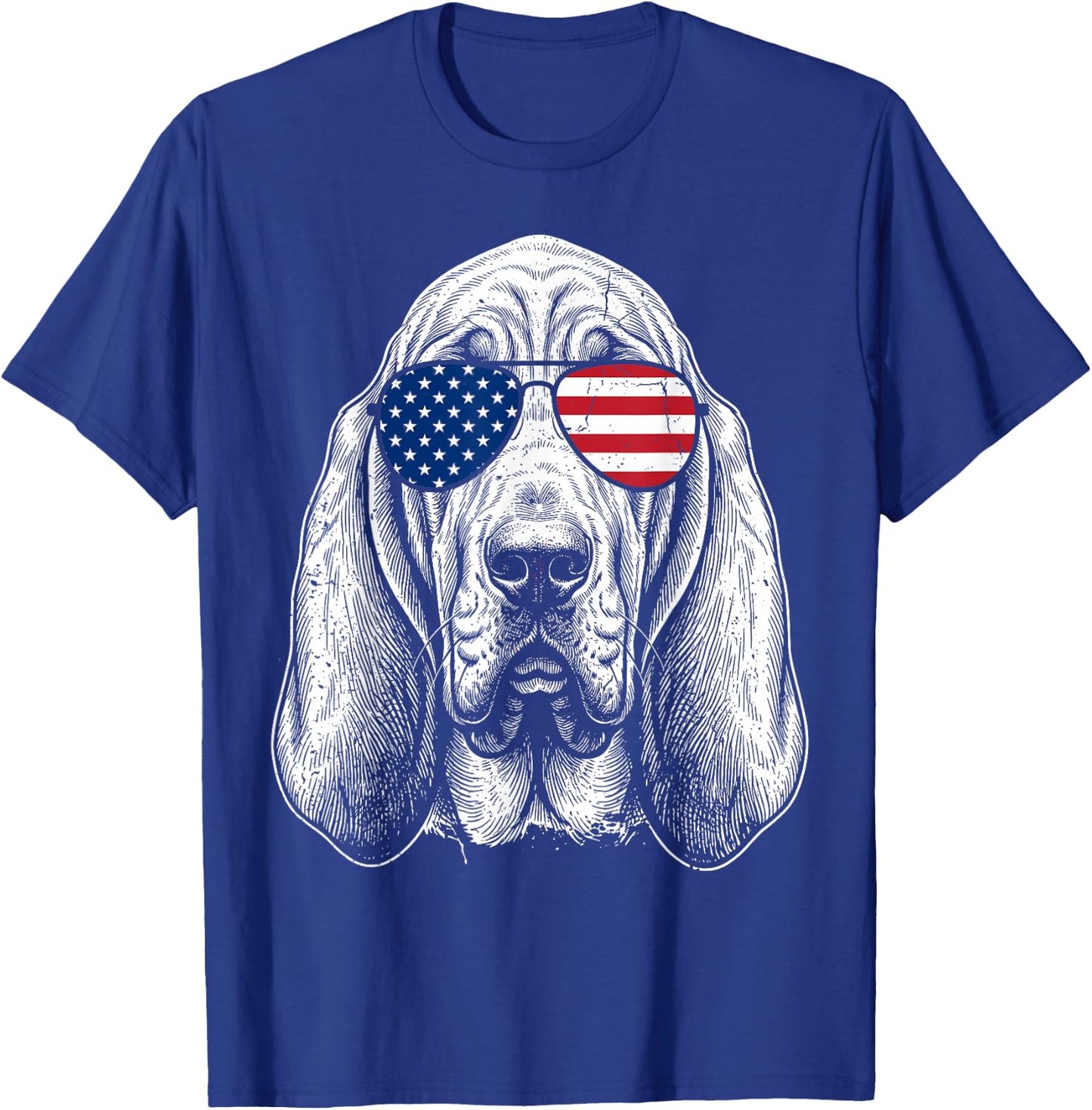 Patriotic Bloodhound Retro USA Flag Sunglasses Dog Lover T-Shirt - T-Shirt | Royal