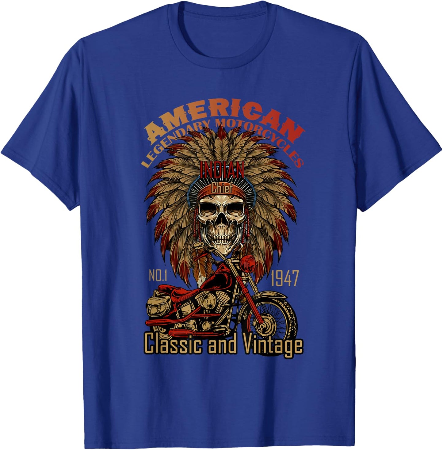 Retro Classic Old Biker American Motorcycle Indian Biker T-Shirt - T-Shirt | Royal