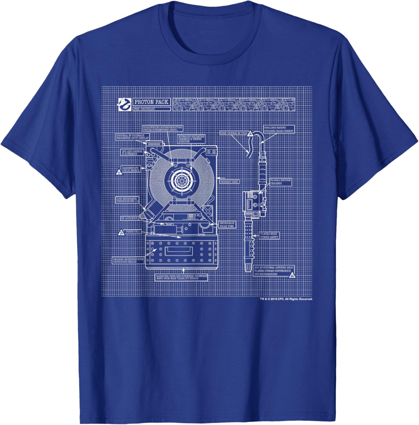 Ghostbusters Proton Pack Schematics T-Shirt - T-Shirt | Royal