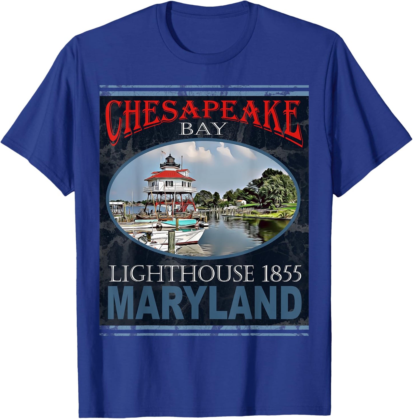 Chesapeake Bay Lighthouse Maryland 1855 Design T-Shirt - T-Shirt | Royal