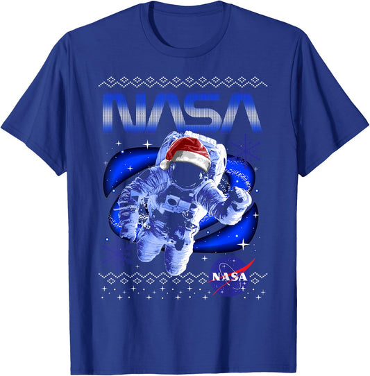 NASA Astronaut Santa Hat Logo Ugly Sweater T-Shirt - T-Shirt | Royal