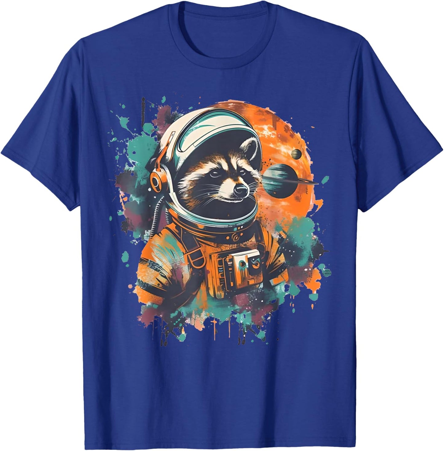 Funny Astronaut Raccoon Graphic Retro Cosmic Racoon In Space T-Shirt - T-Shirt | Royal