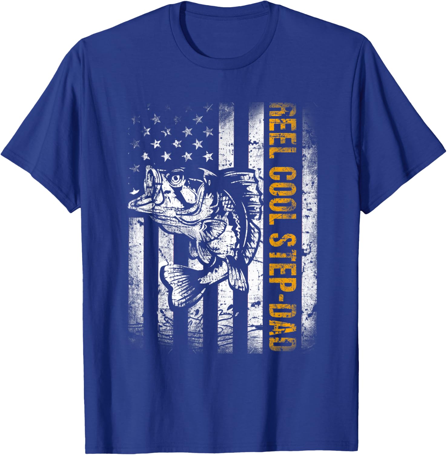 Reel Cool Step-Dad American Flag Fishing Fathers Day T-Shirt - T-Shirt | Royal